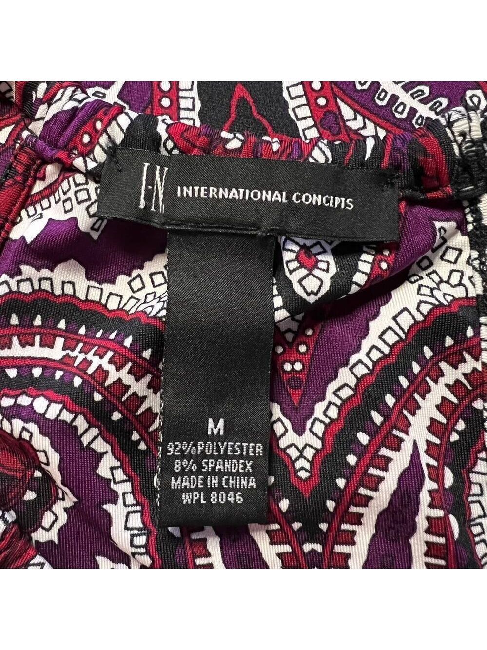 INC Womens Jewel Neck Mini Shift Dress with Bling sz M Black Burgundy Paisley - Picture 6 of 7